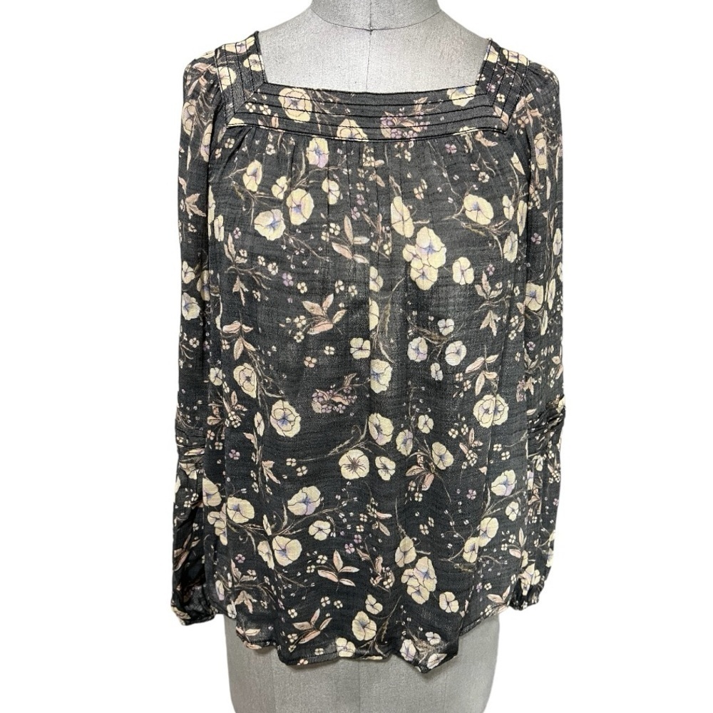 Lauren Conrad Long Sleeve Sheer Floral Peasant Top Size XS